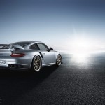2011 Silver Porsche 911 GT2 RS wallpaper Rear angle view
