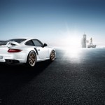 2011 white Porsche 911 GT2 RS wallpaper Rear angle view