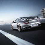 2011 Silver Porsche 911 GT2 RS wallpaper Rear angle view