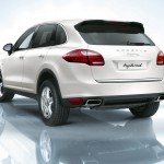 Sand White Porsche Cayenne S Hybrid 2011 3000x1560 wallpaper Rear angle view