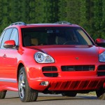 Red Porsche Cayenne S Titanium 2006 1600x1200 wallpaper Front angle view