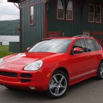 Red Porsche Cayenne S Titanium 2006 1600x1200 wallpaper Front angle view