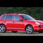 Red Porsche Cayenne S Titanium 2006 1600x1200 wallpaper Side angle view