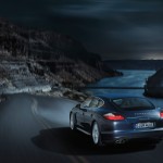 Aqua Blue Metallic Porsche Panamera 4S 2011 wallpaper Rear angle view