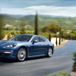 Aqua Blue Metallic Porsche Panamera 4S 2011 wallpaper Side angle view