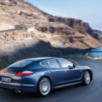 Aqua Blue Metallic Porsche Panamera 4S 2011 wallpaper Side rear angle view
