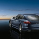 Aqua Blue Metallic Porsche Panamera 4S 2011 wallpaper Rear angle view