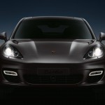 GT Silver Metallic Porsche Panamera Turbo 2011 wallpaper Front view Lights on