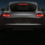 GT Silver Metallic Porsche Panamera Turbo 2011 wallpaper Rear view Lights on