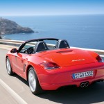 2009 Guards Red Porsche Boxster S wallpaper Rear angle view