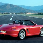 2009 Guards Red Porsche Boxster S wallpaper Rear angle side view