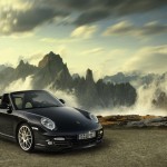 2011 Black Porsche 911 Turbo S Cabriolet Wallpaper Front angle side view