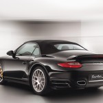 2011 Black Porsche 911 Turbo S Cabriolet Wallpaper Rear angle side view Roof on