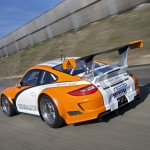2011 Orange Porsche 911 GT3 R Hybrid 2.0 Rear angle view