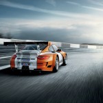 2011 Orange Porsche 911 GT3 R Hybrid Wallpaper Rear angle view