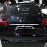2011 black Porsche Panamera Turbo S at New York Autoshow Rear view