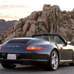 2007 Black Porsche 911 Carrera 4S Cabriolet Wallpaper Rear angle side view