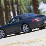 2007 Black Porsche 911 Carrera 4S Cabriolet Wallpaper Rear angle view Roof on