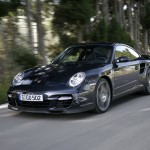 2007 Black Porsche 911 Turbo Wallpaper Front angle side view