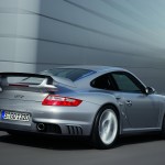 2008 Silver Porsche 911 GT2 Wallpaper Rear angle side view