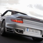 2008 Silver Porsche 911 Turbo Cabriolet Wallpaper Rear angle view