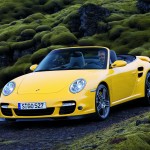 2008 Yellow Porsche 911 Turbo Cabriolet Wallpaper Front angle view