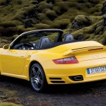 2008 Yellow Porsche 911 Turbo Cabriolet Wallpaper Rear angle view