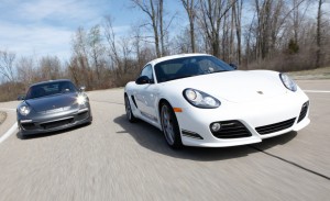 2012 White Porsche Cayman R Front angle view